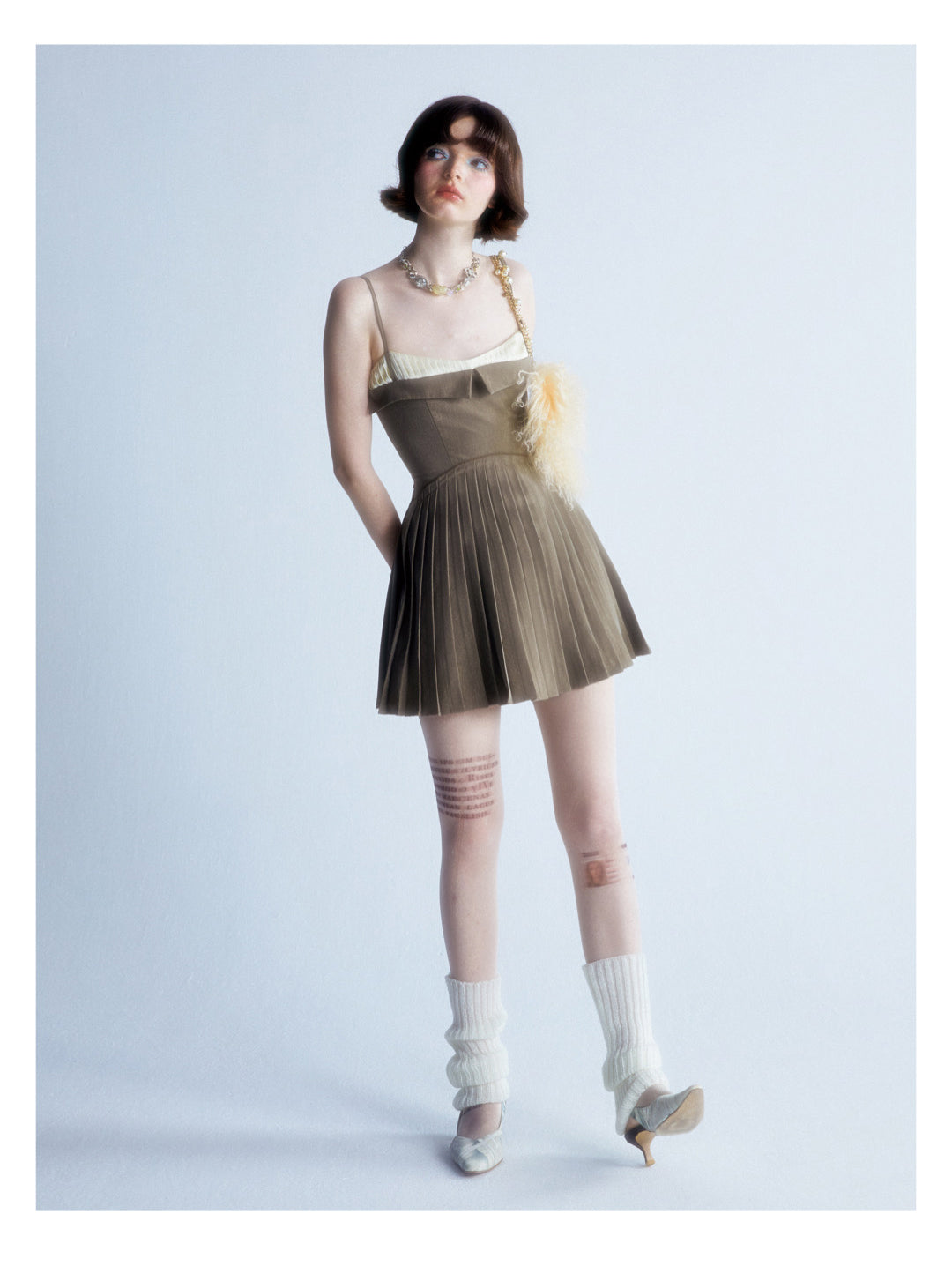 [D0080]Coffee Color Chic Simple Pleated Slip Dress