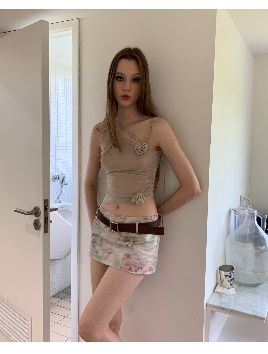 [D0055]Sparkling rose top in champagne