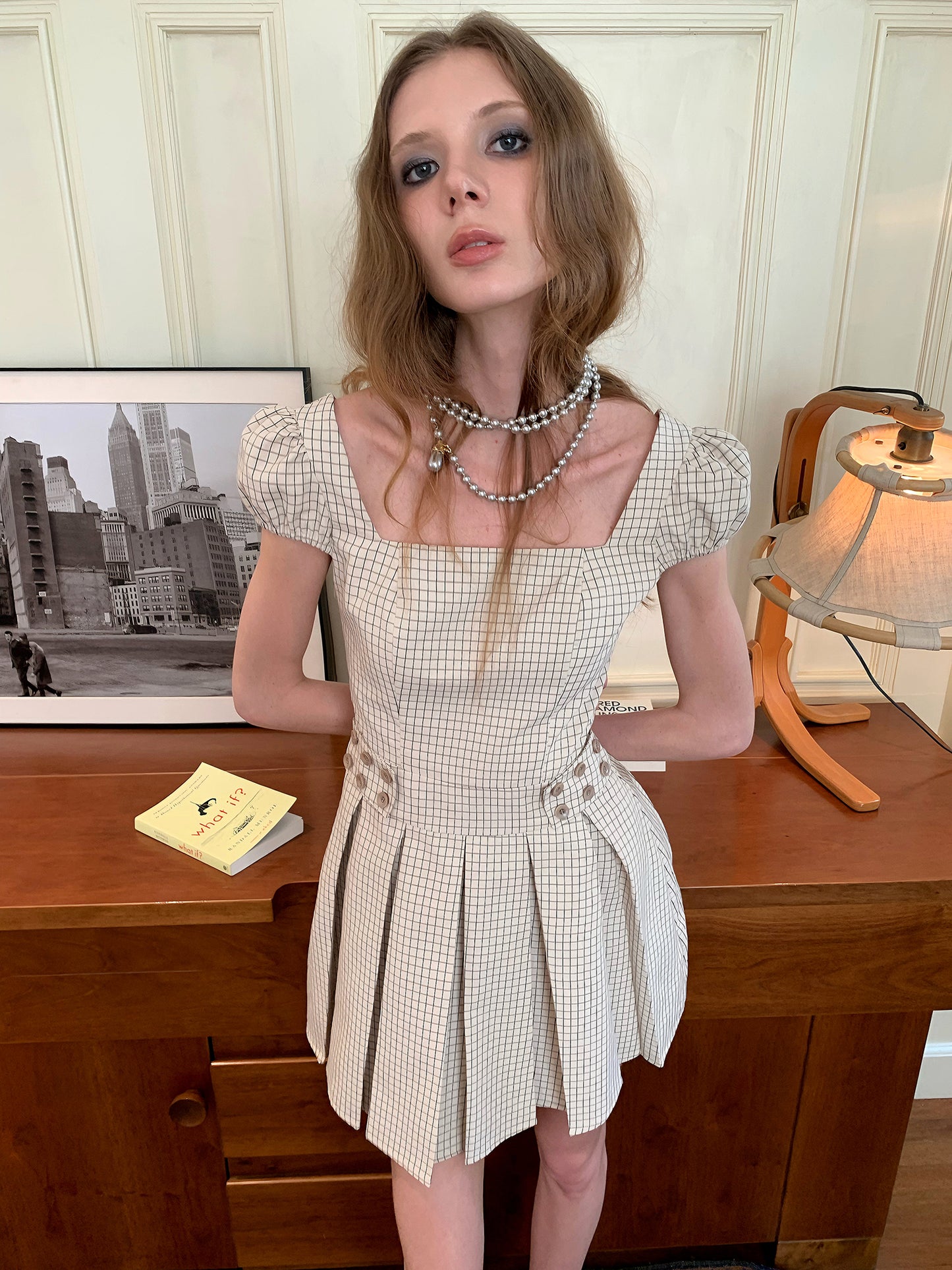 [A00867]Parisian Blogger Checkered Dress