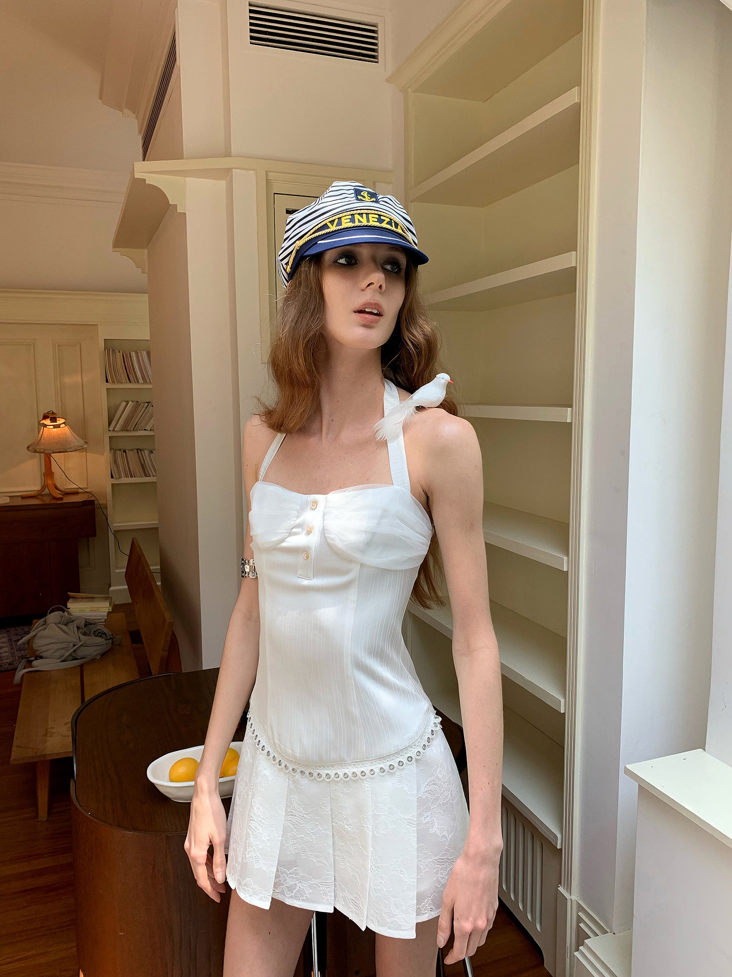 [A00871]Pure White Balletcore Dress