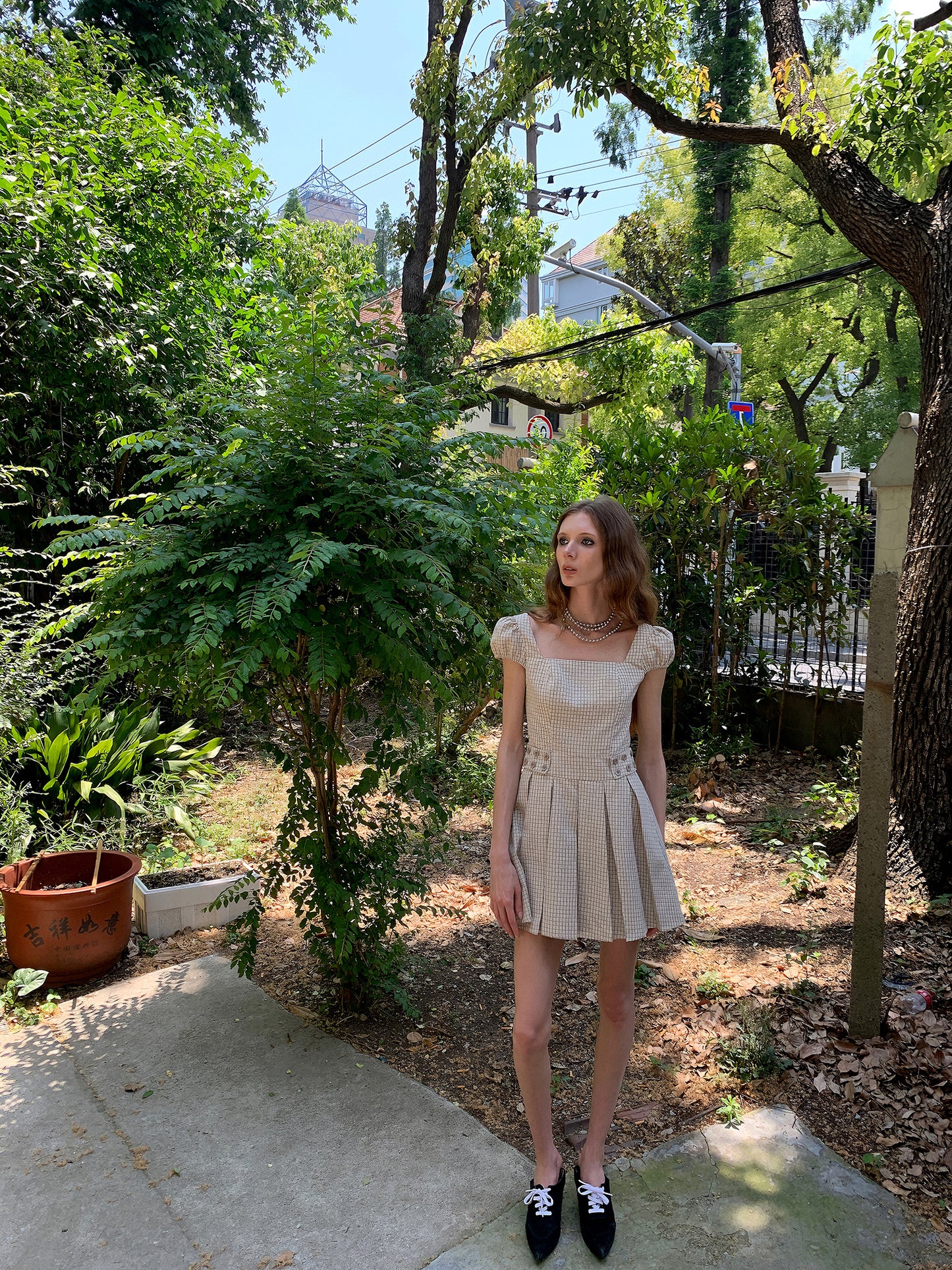 [A00867]Parisian Blogger Checkered Dress