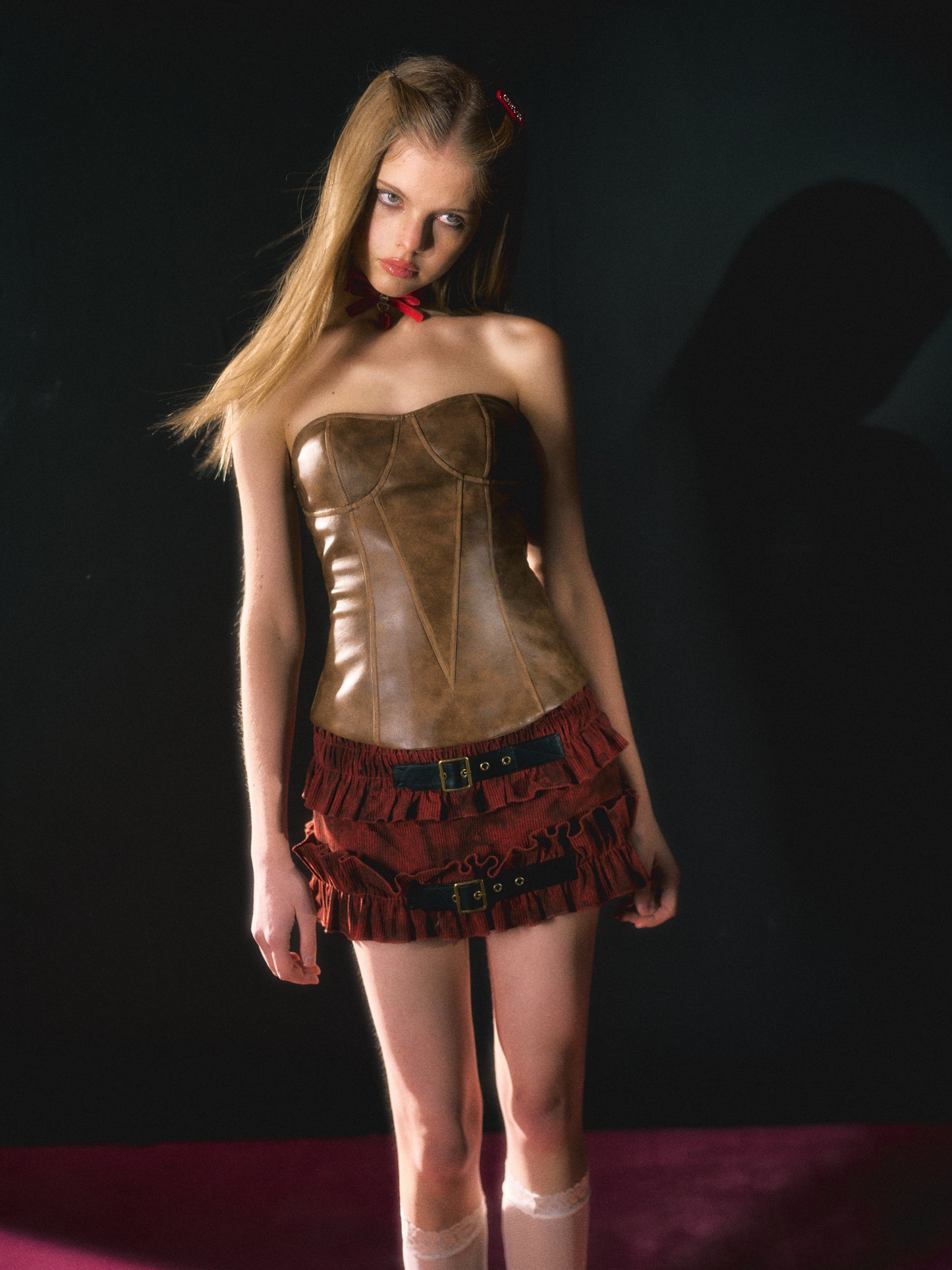 [F0062]Nostalgia wave leather top