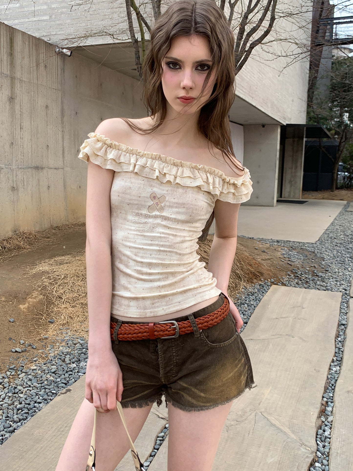 [A00806]Vintage Distressed High-Waist Playful Shorts