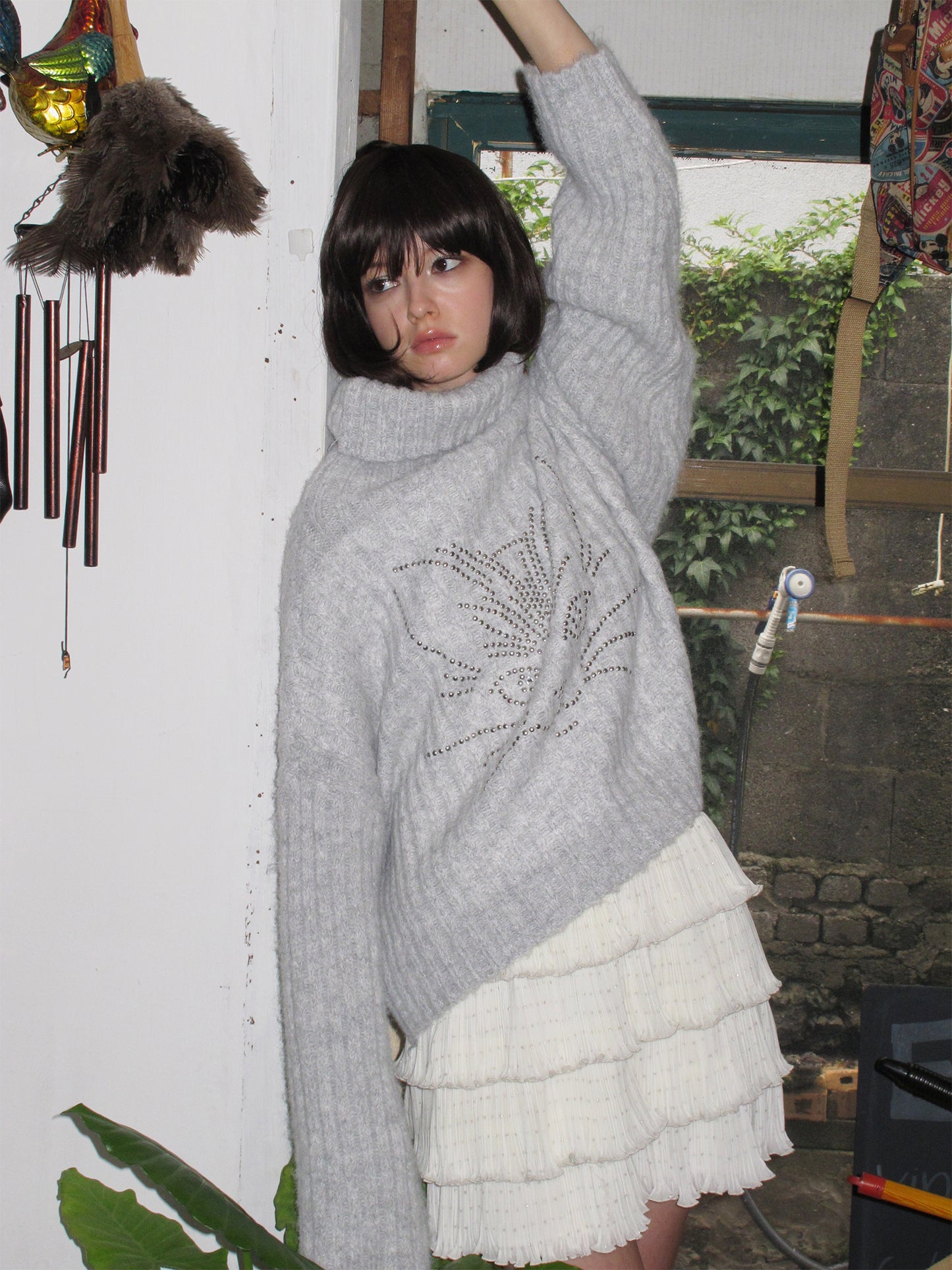[S0031]Silver-ironed Raindrop Pleated Layered Skirt