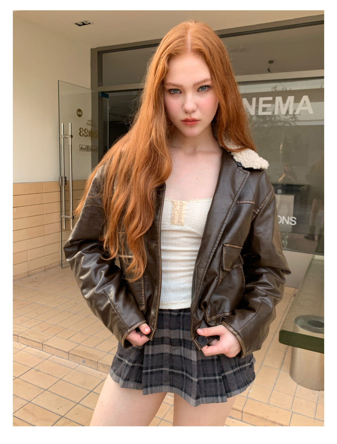 [F0014]Vintage wool plaid mini skirt