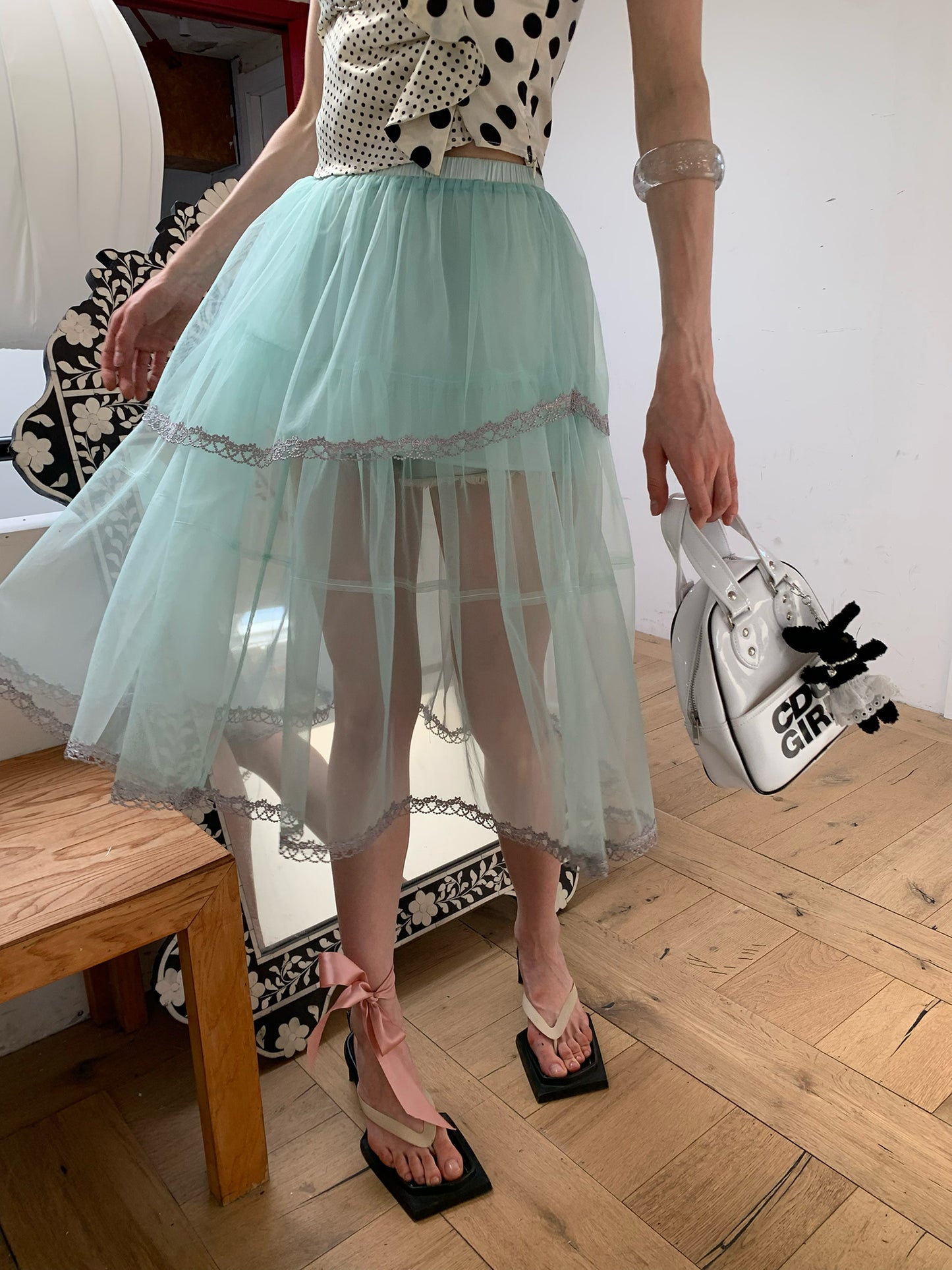 [A00844]Mint Green Fairycore Tulle Skirt