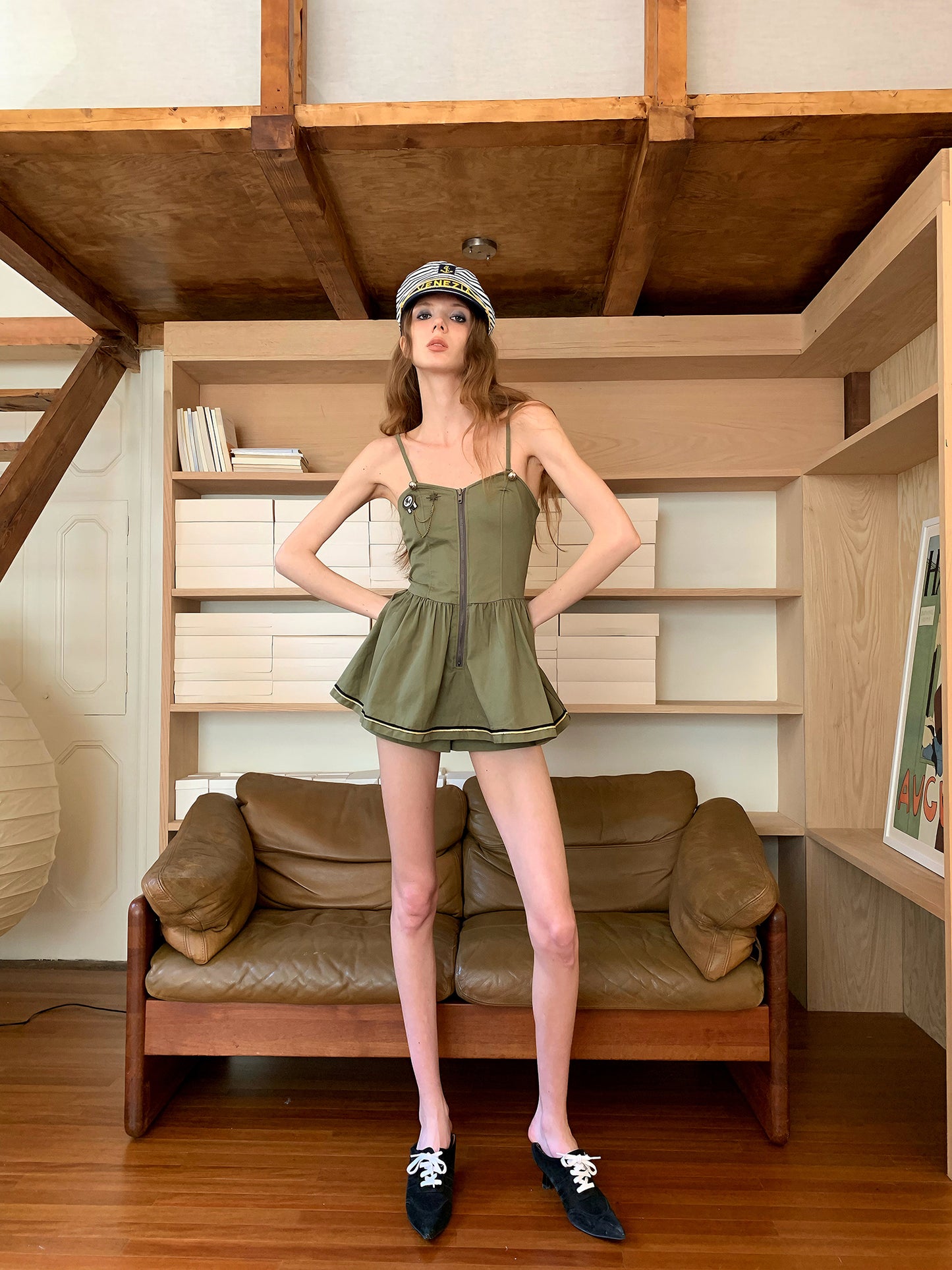 [A00862]Mini Nautical Green Dress