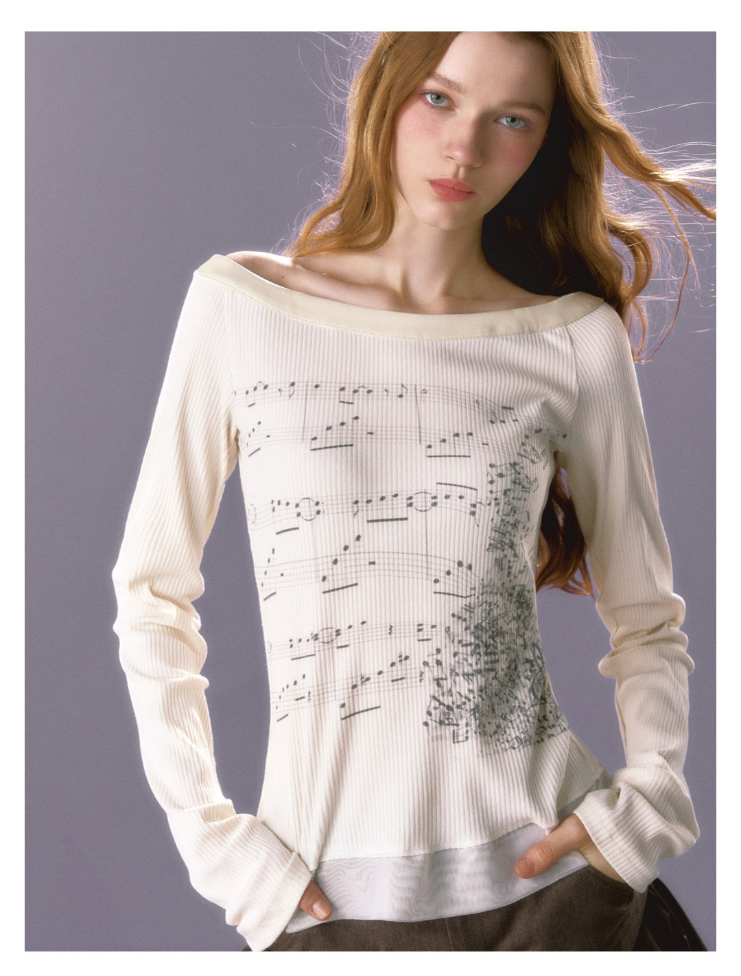 [E0069]Sheet music printed T-shirt