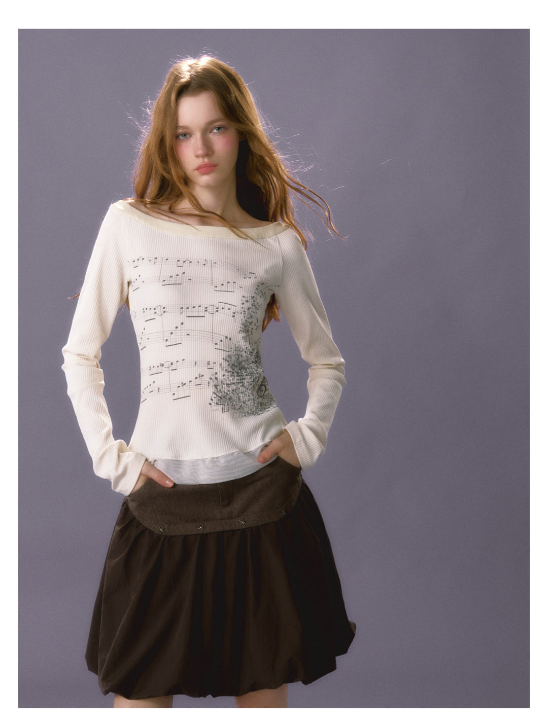 [E0069]Sheet music printed T-shirt
