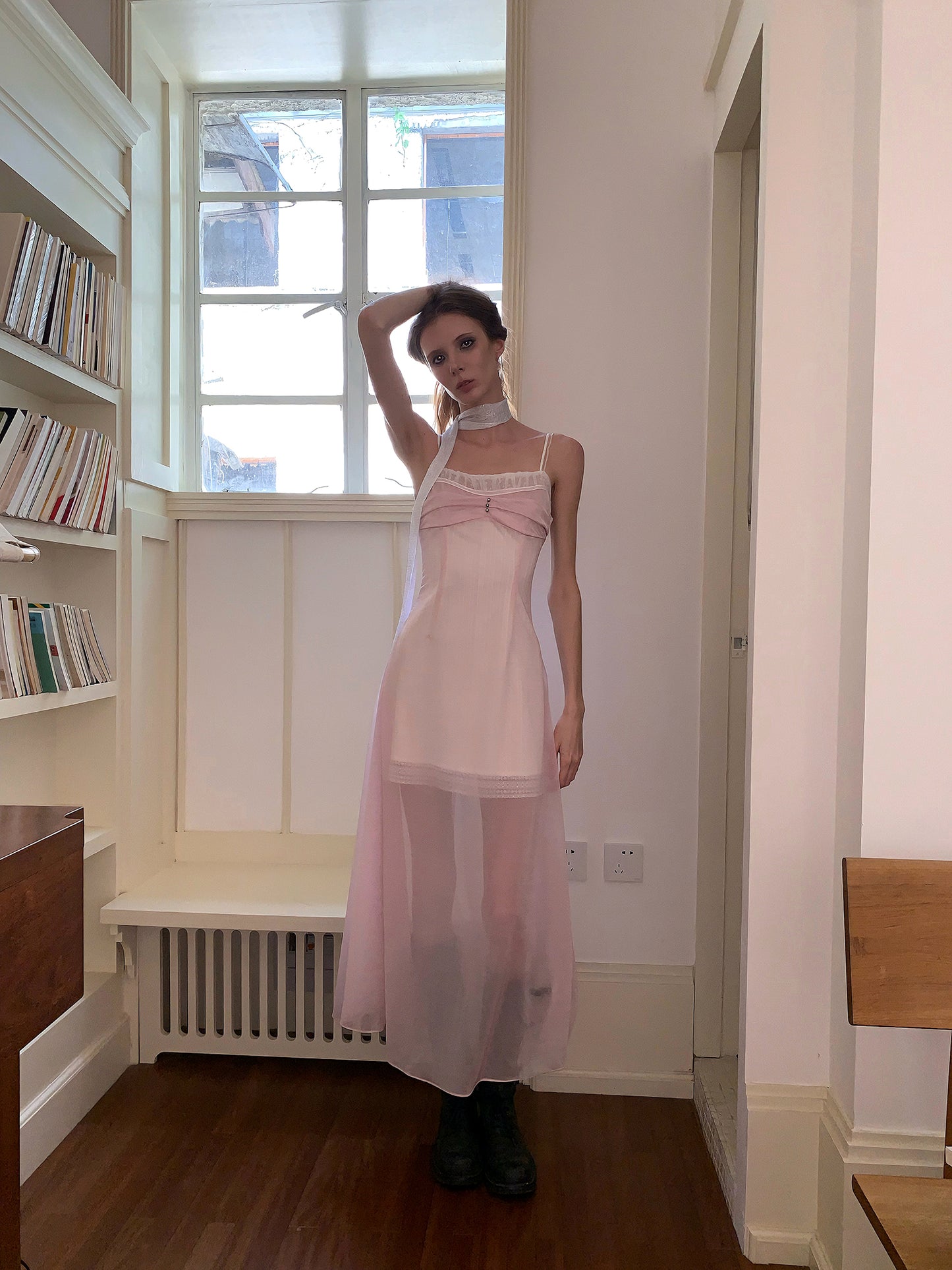 [A00865]Ethereal Vacation Fairy Sheer Blush Pink Maxi Dress