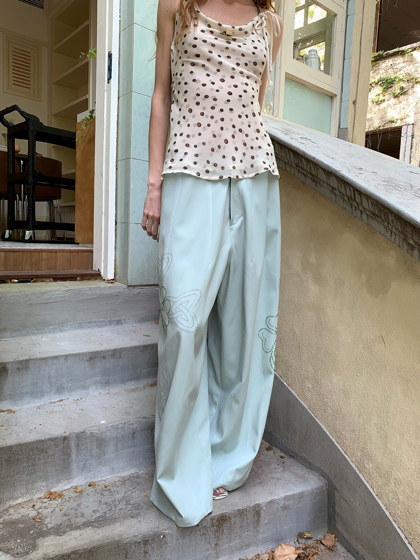 [A00875]Lucky Clover Rhinestone Pants