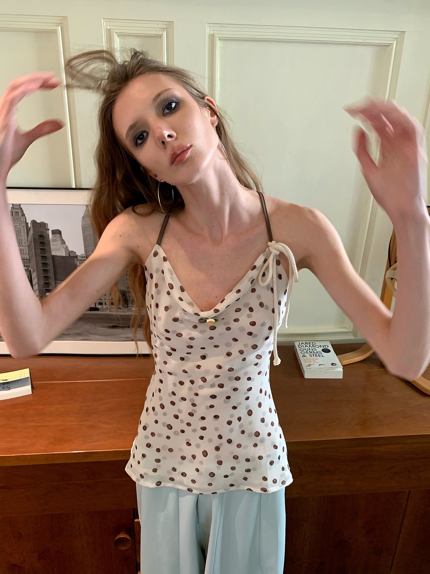 [A00876]Cool Dotted Spaghetti Strap Top