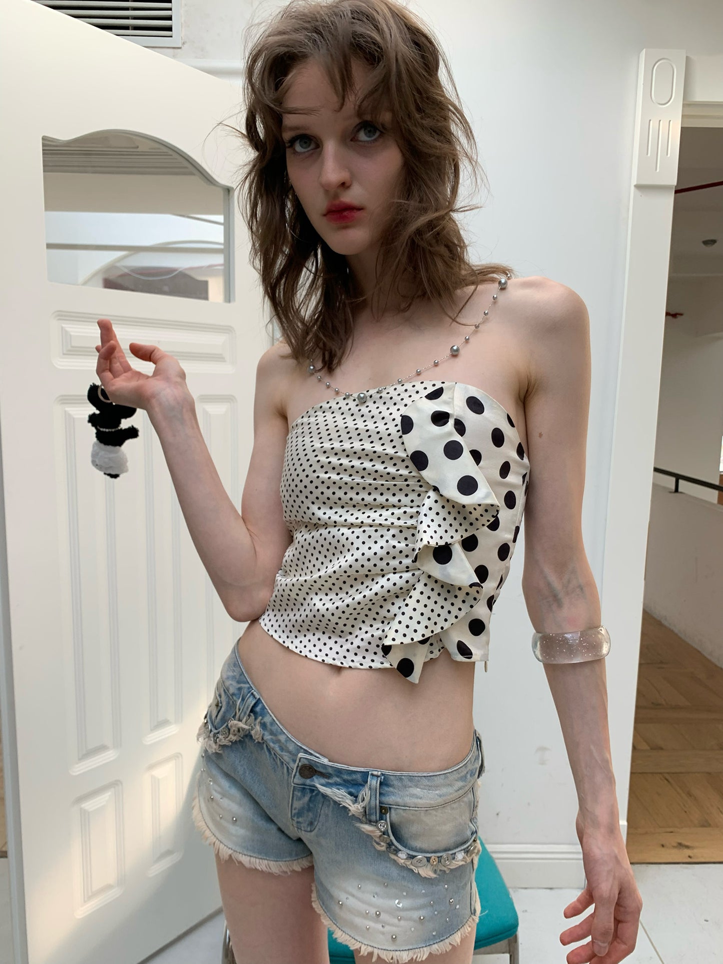 [A00843]Y2K Polka Dot Bustier Top