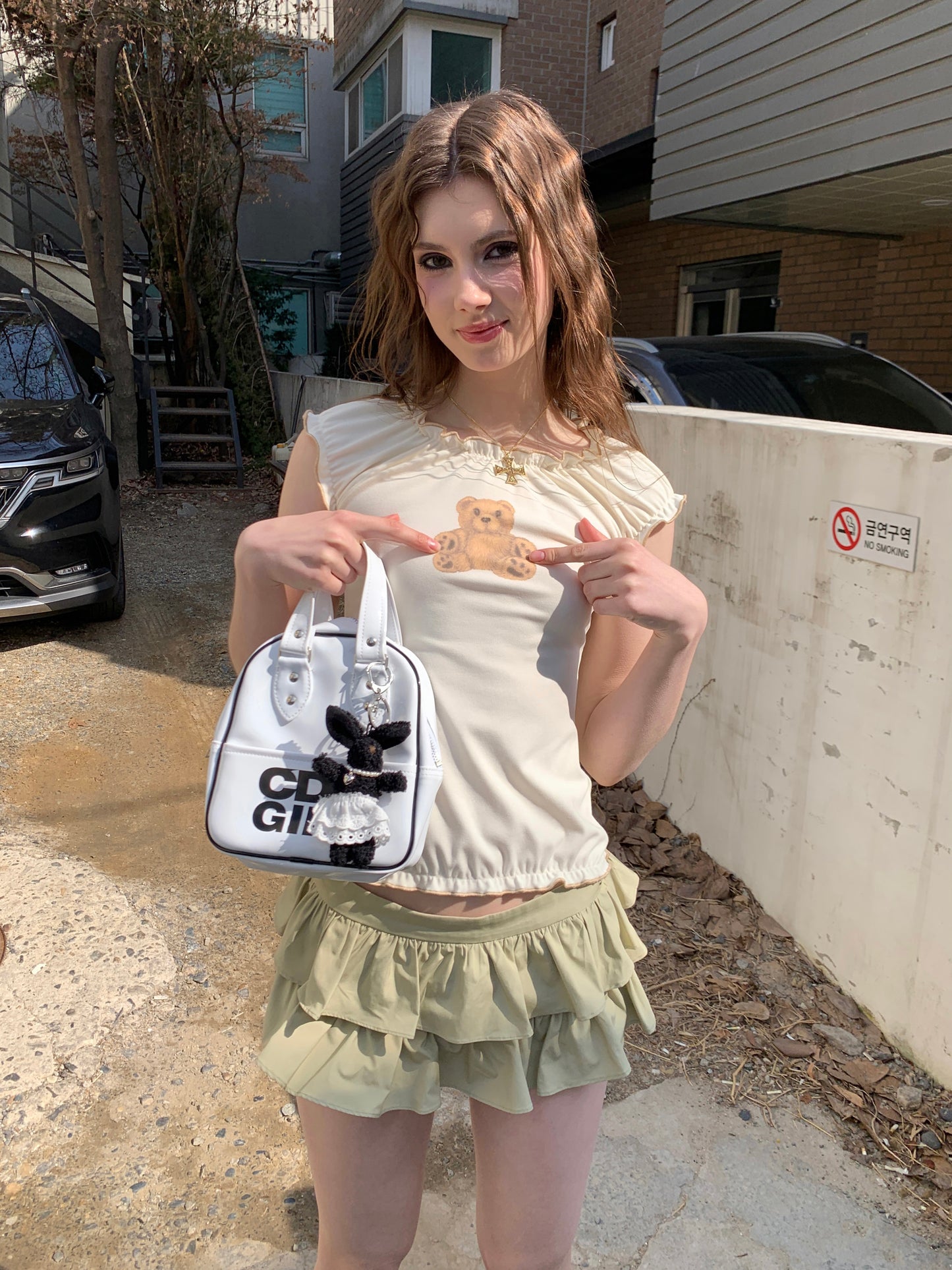 [A00811]Cutie Versatile Teddy Bear Print Tee