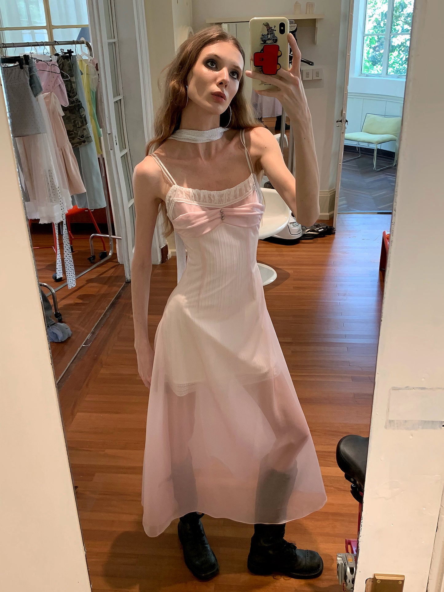 [A00865]Ethereal Vacation Fairy Sheer Blush Pink Maxi Dress