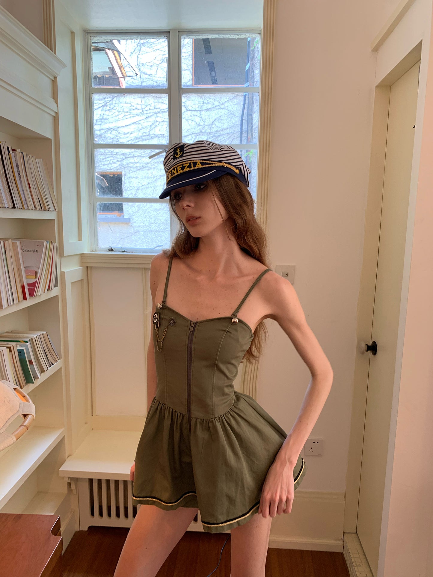 [A00862]Mini Nautical Green Dress