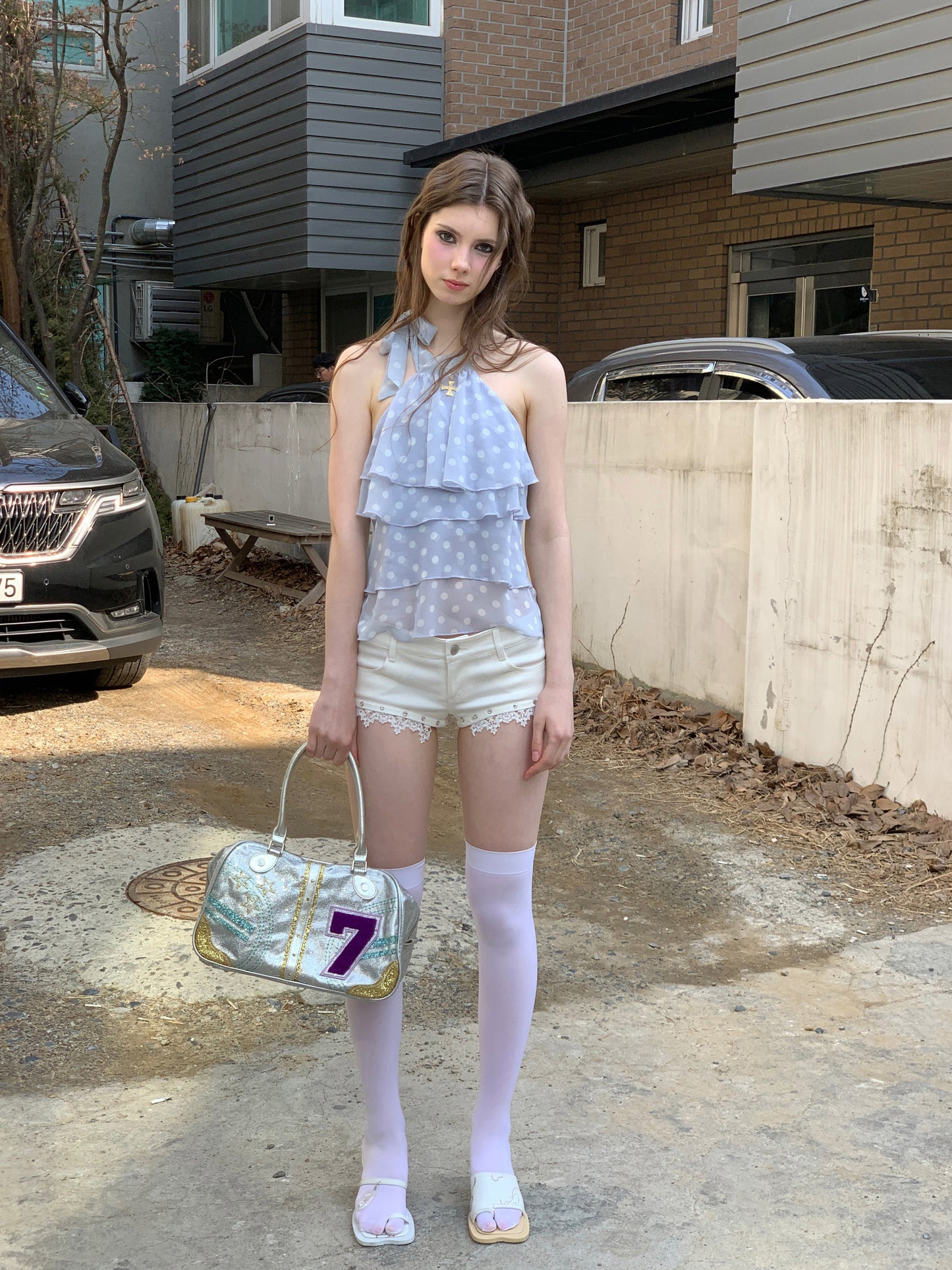 [A00815]Romantic Polka Dot Smoke Purple Camisole