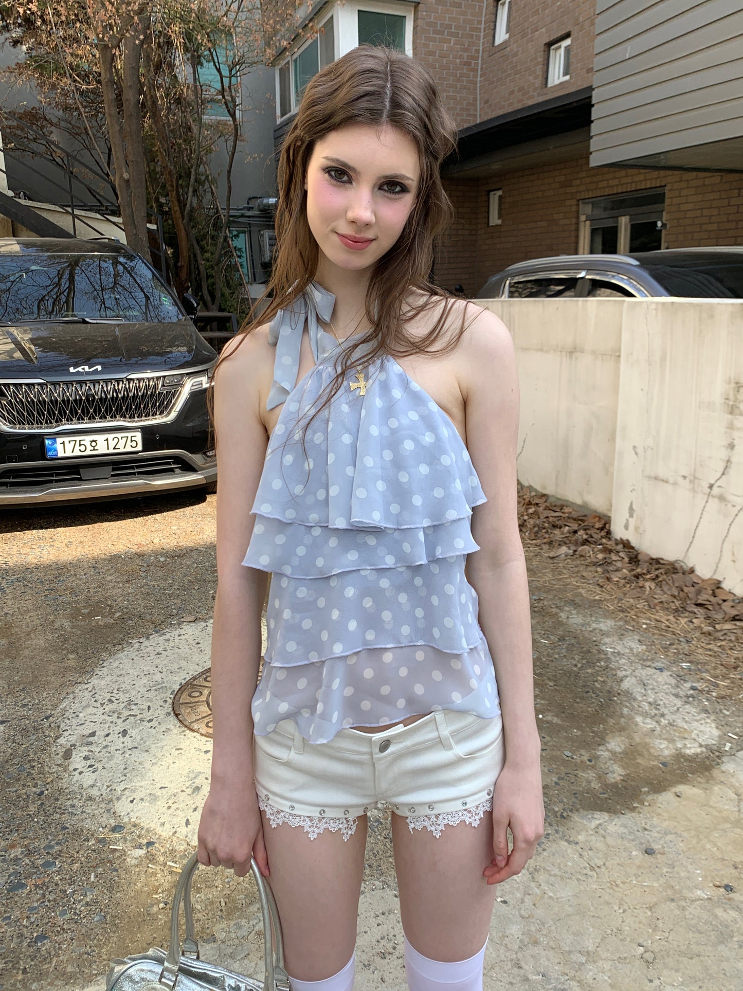 [A00815]Romantic Polka Dot Smoke Purple Camisole