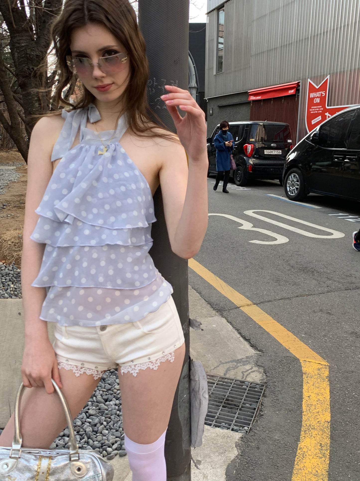 [A00815]Romantic Polka Dot Smoke Purple Camisole