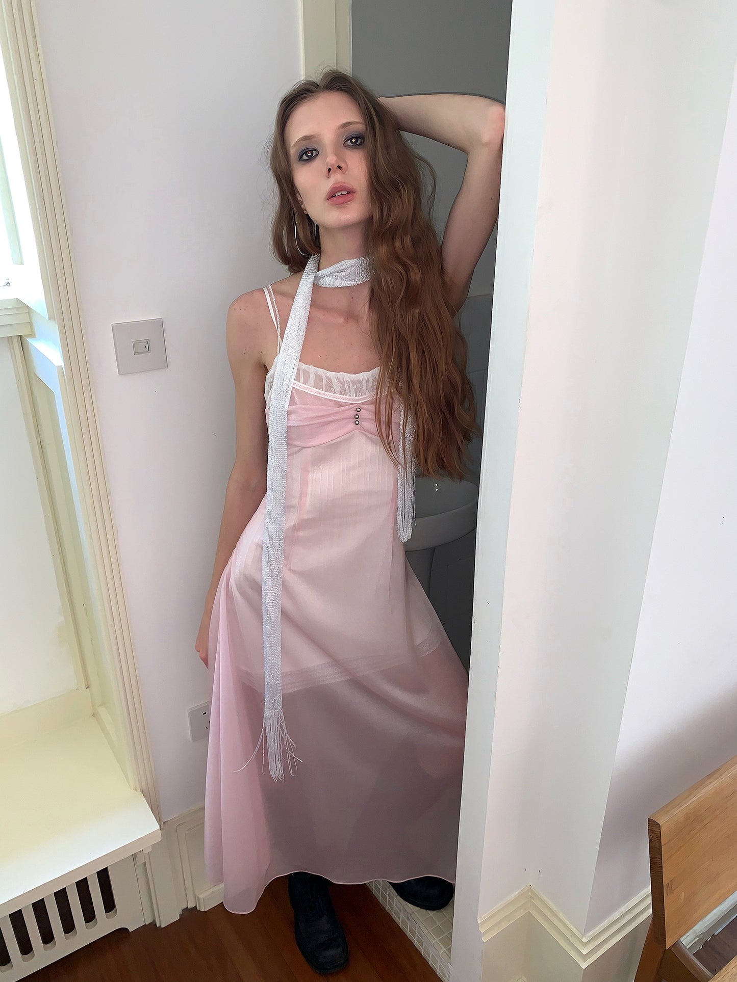 [A00865]Ethereal Vacation Fairy Sheer Blush Pink Maxi Dress