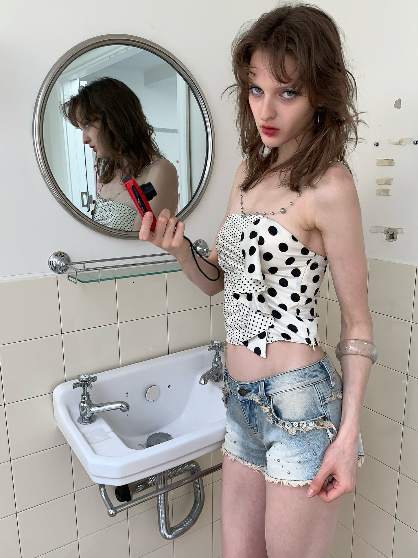 [A00843]Y2K Polka Dot Bustier Top