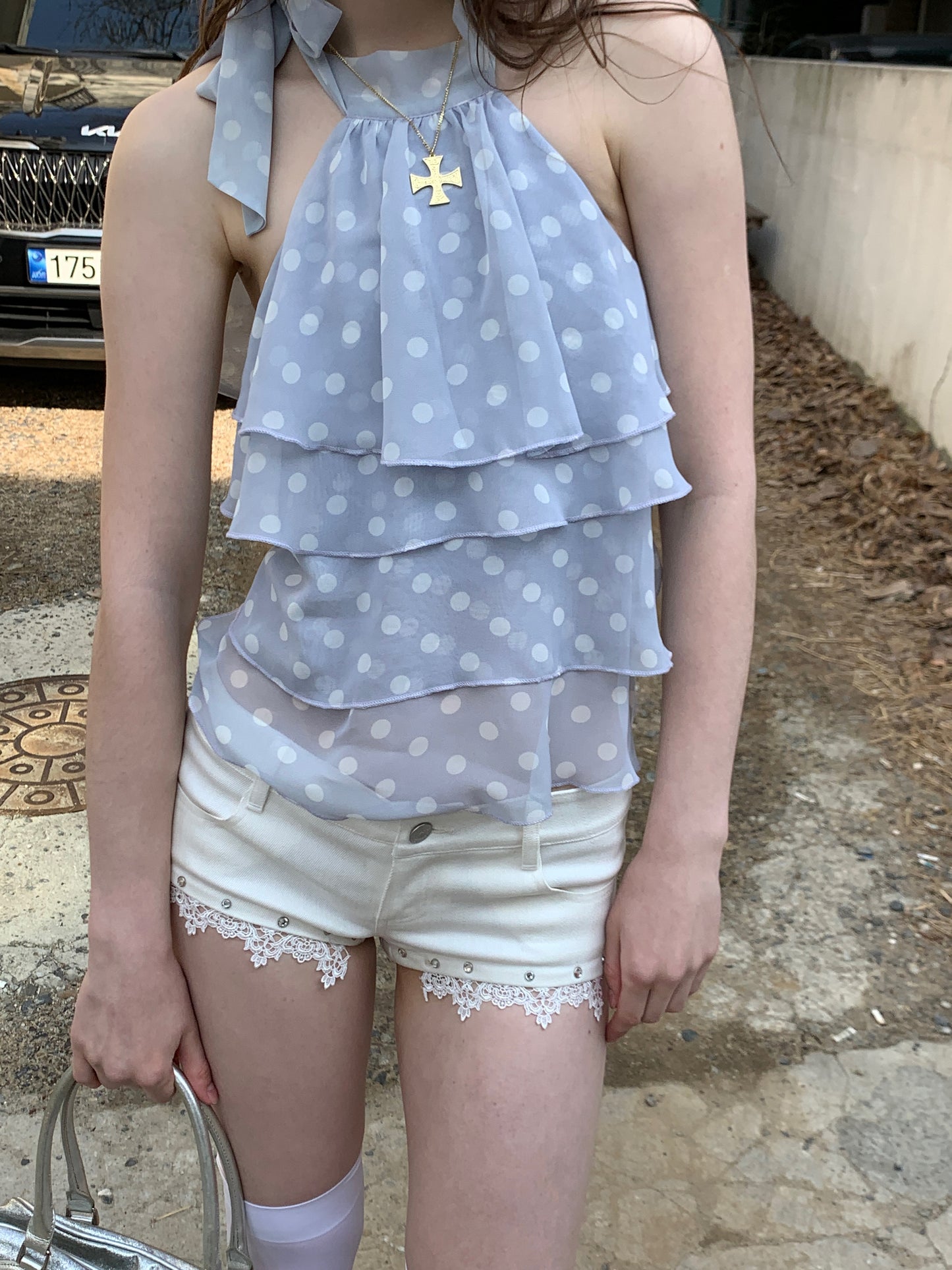[A00816]All-White Lace Beaded Playful Shorts