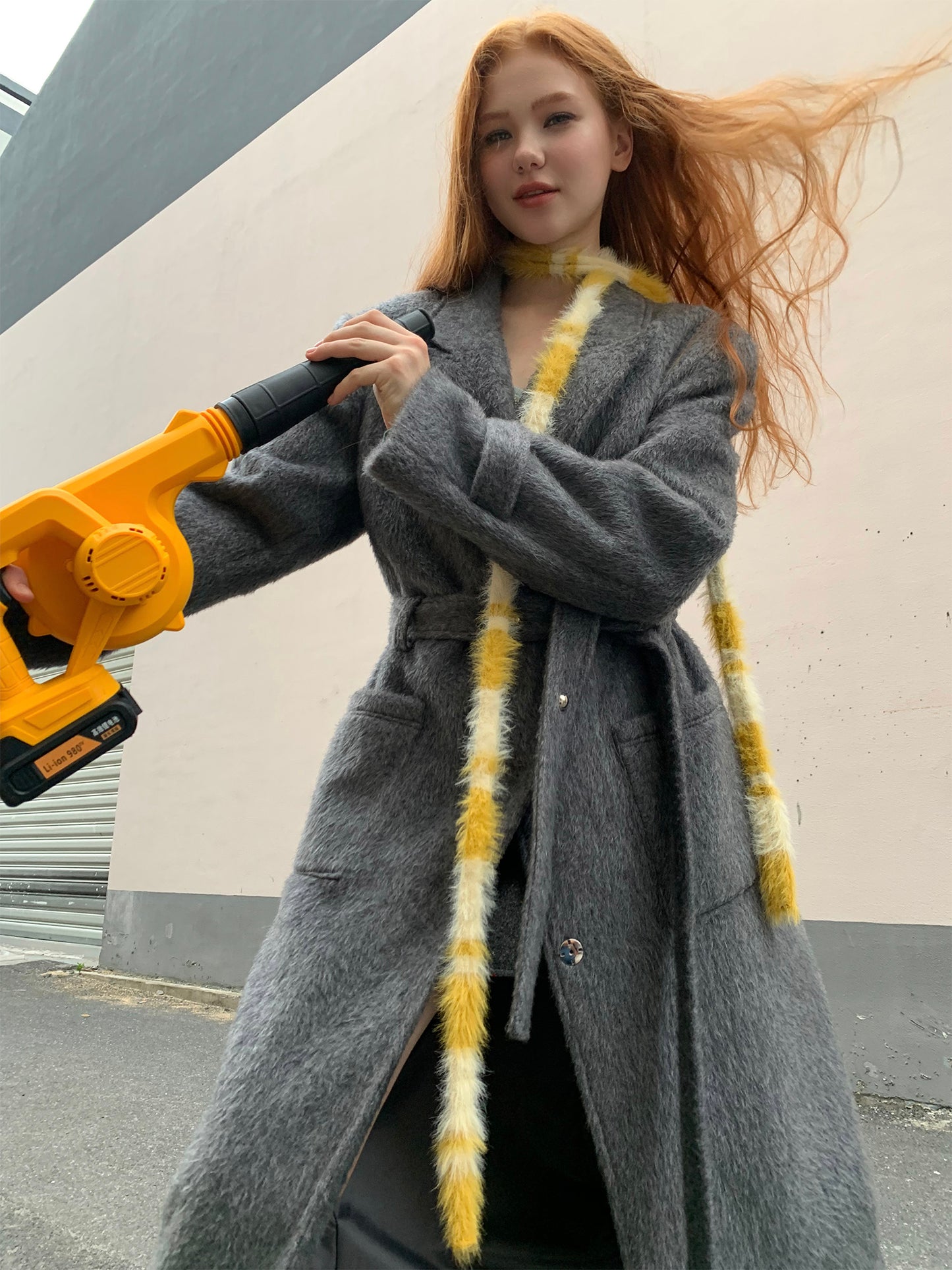 [F0023]Lemon yellow mink wool scarf