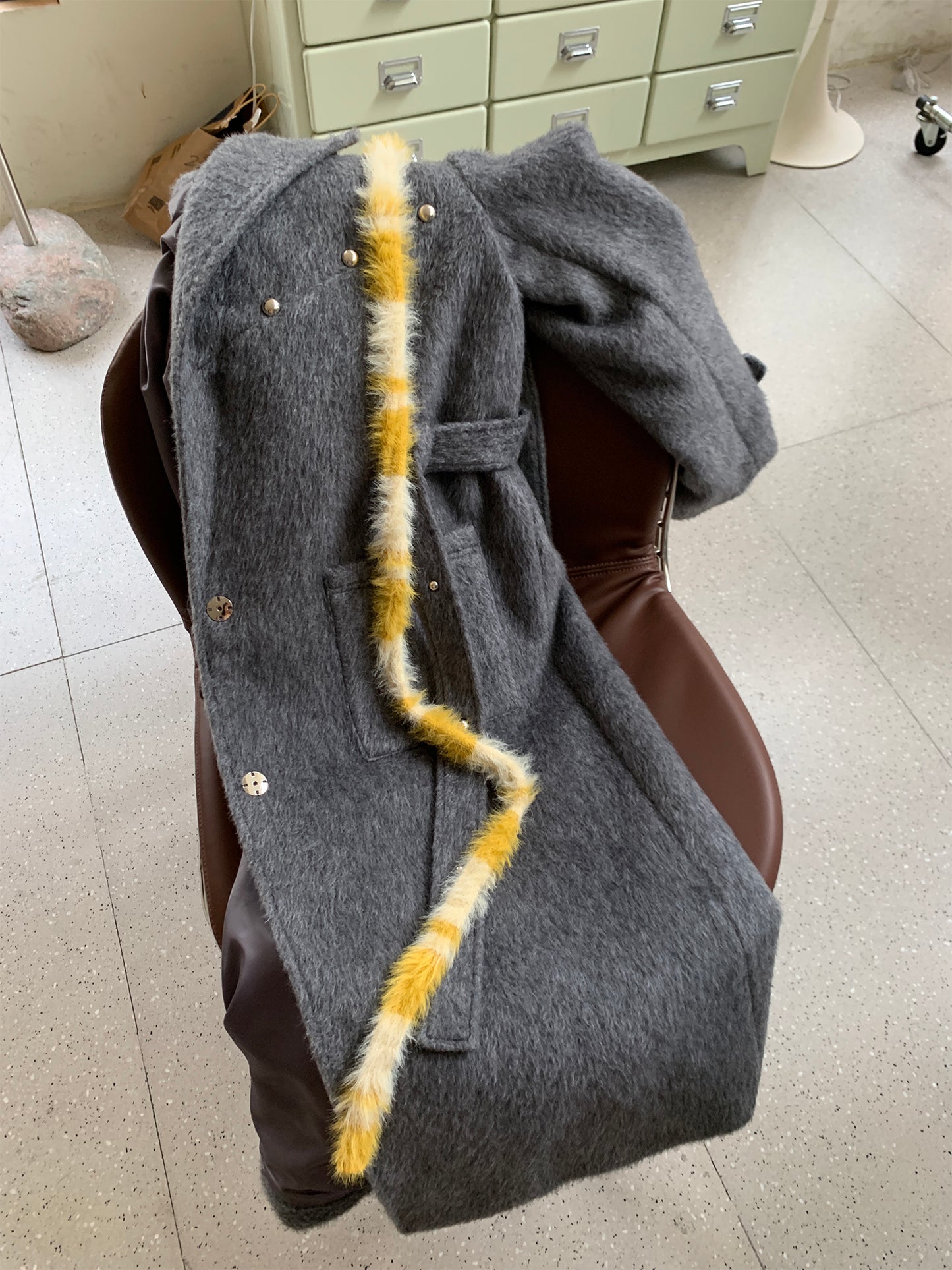 [F0023]Lemon yellow mink wool scarf