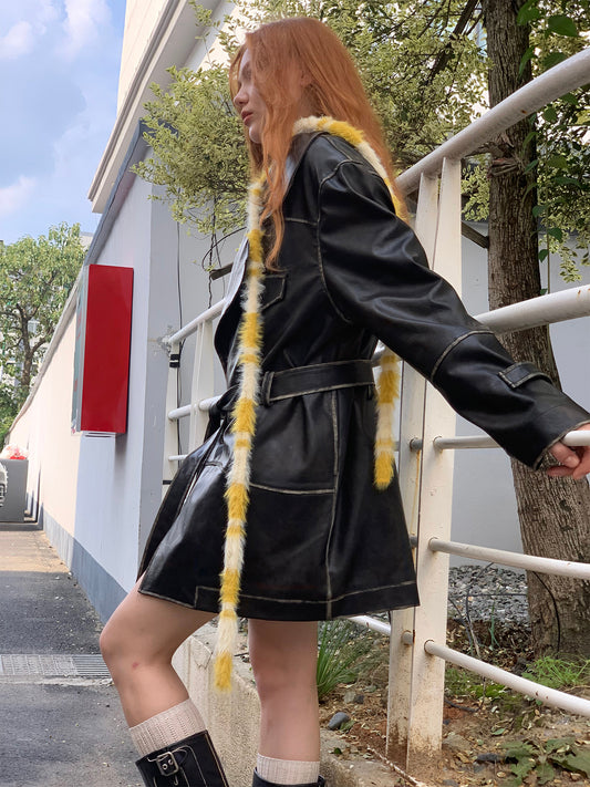 [F0023]Lemon yellow mink wool scarf