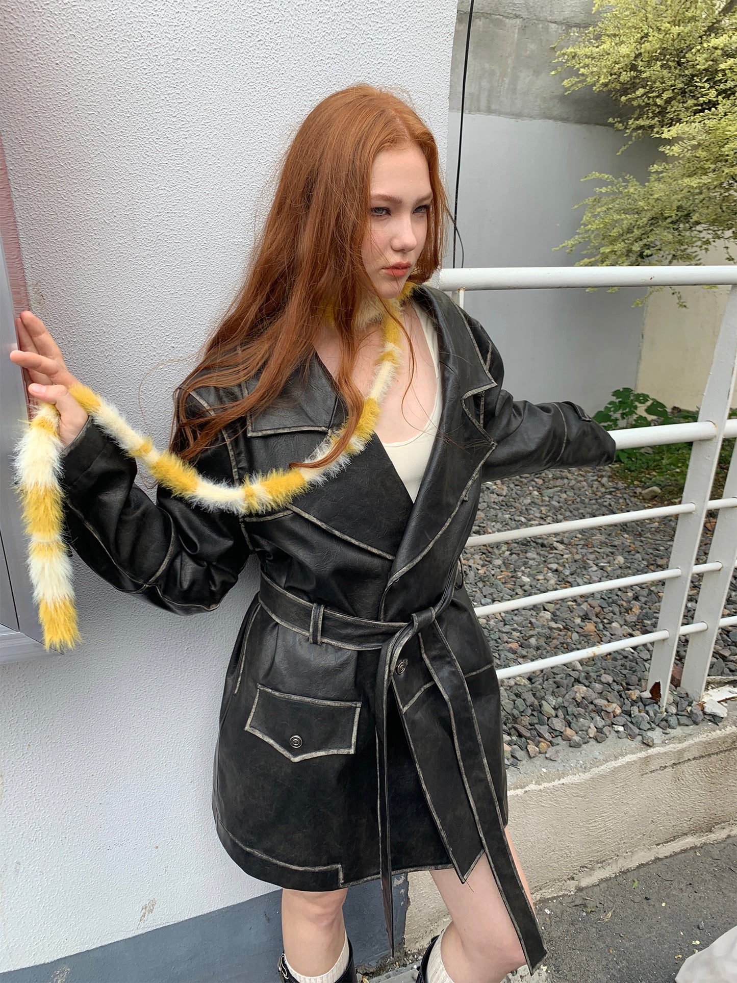 [F0023]Lemon yellow mink wool scarf