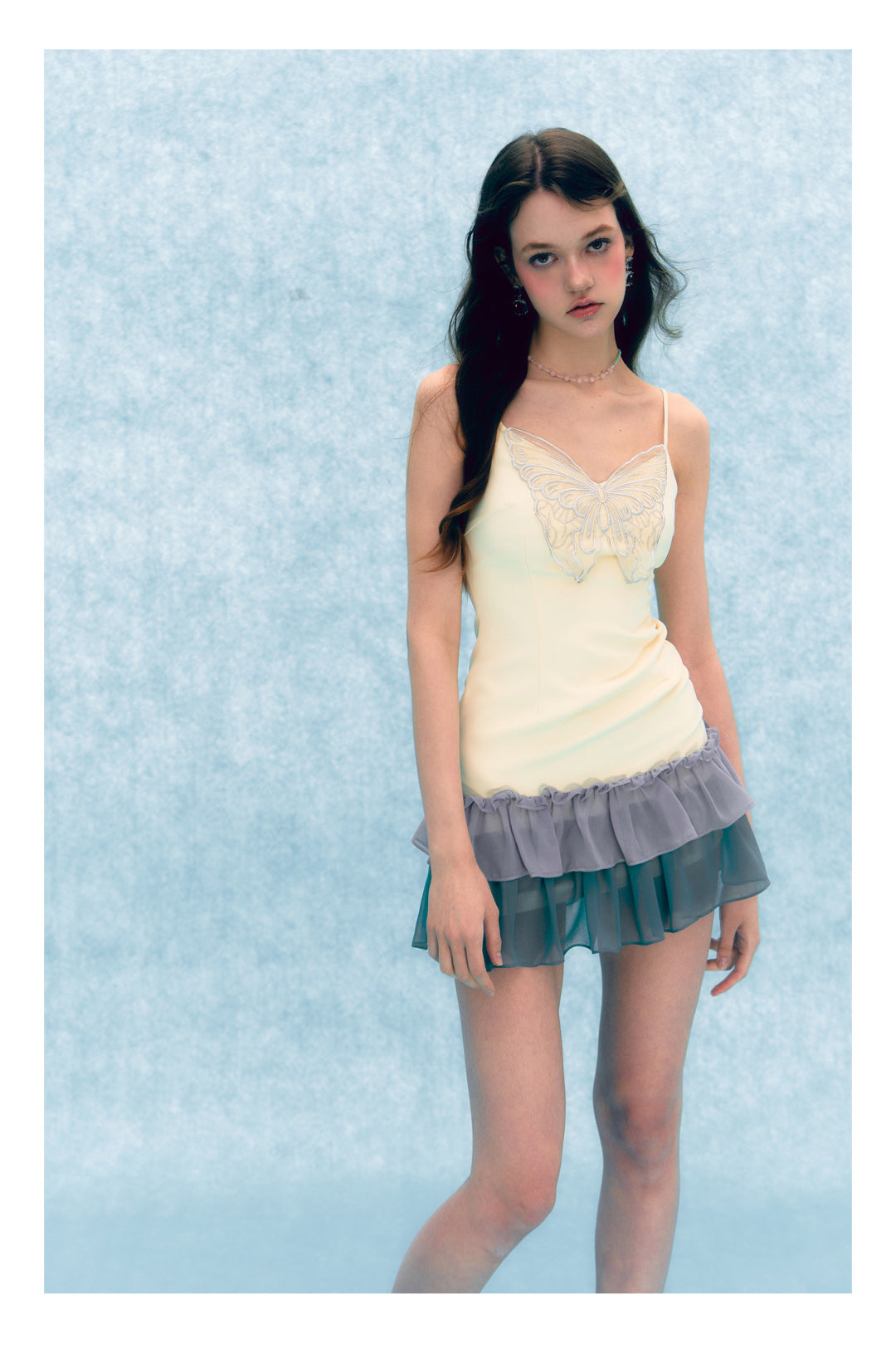 [D0028]Butterfly Embroidered 2000s y2k Color Block Dress