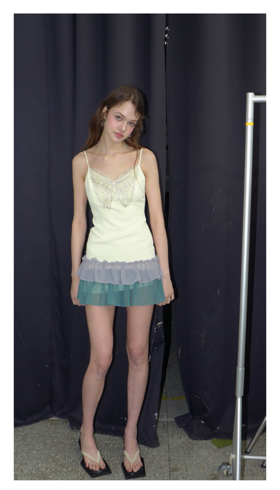 [D0028]Butterfly Embroidered 2000s y2k Color Block Dress